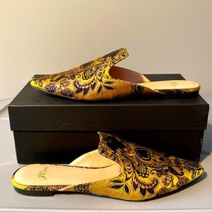J Crew marina slide, brocade marigold black